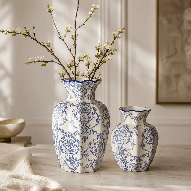 Bluewave Ceramic Vase Set – Elegant Blue and White Design for Timeless Home Décor 0