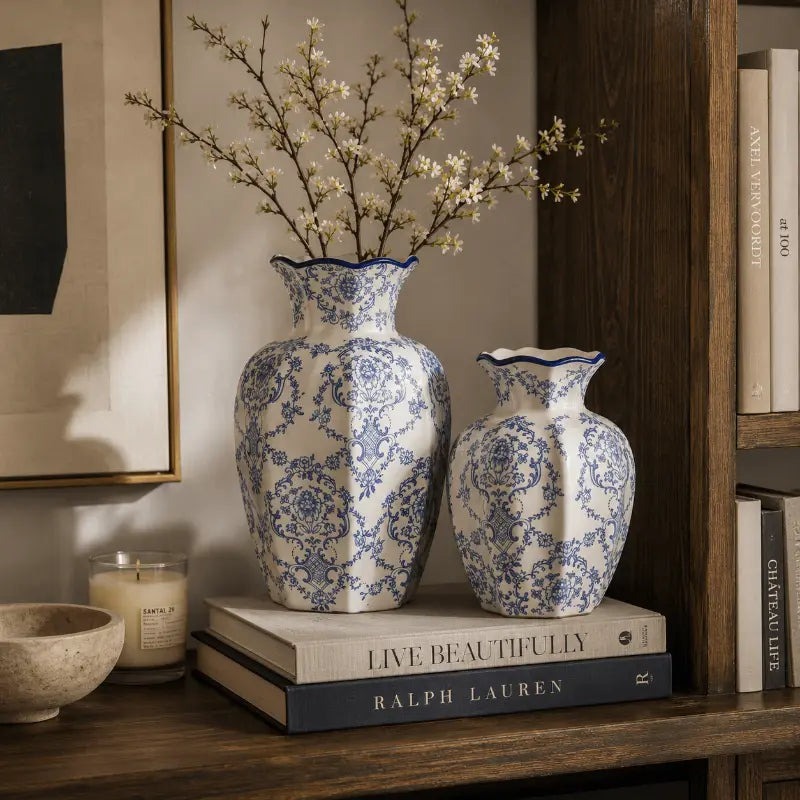 Bluewave Ceramic Vase Set – Elegant Blue and White Design for Timeless Home Décor 2