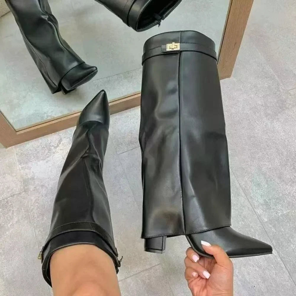 Blaze Women's Black Knee High Boots – Wide Calf Design for Comfortable Wear 5